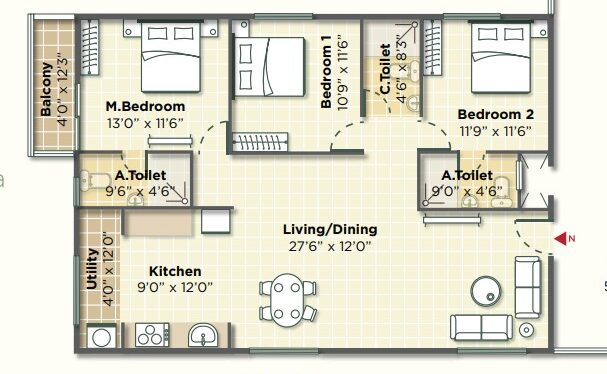 Floor plan 3bhk